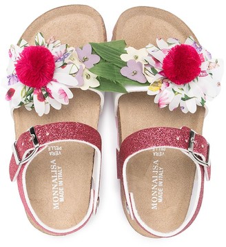 MonnaLisa Gliterry Floral Appliqué Sandals