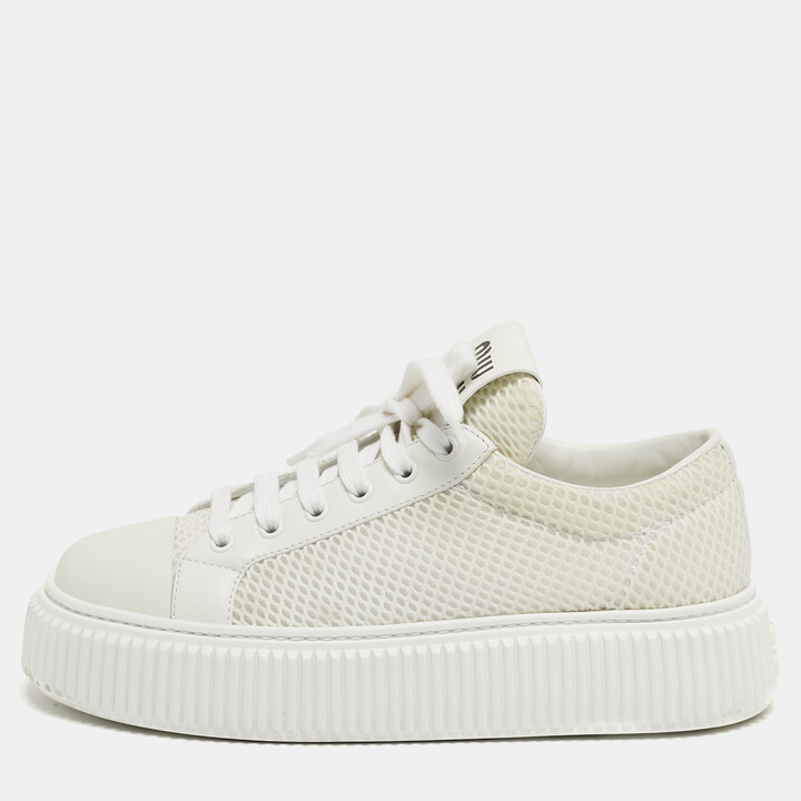 Miu Miu Size 38 White Leather and Mesh Low Top Sneakers