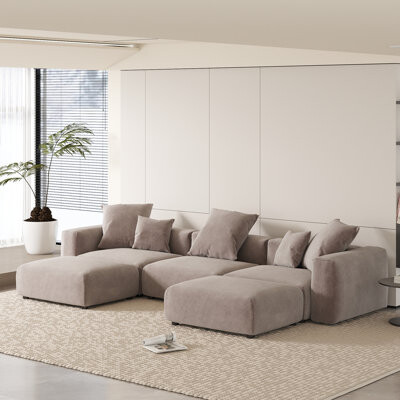 Olivery Nedek Upholstered 5-Piece Modern Modular Cloud Corduroy Fabric Sectional Sofa With Ottoman