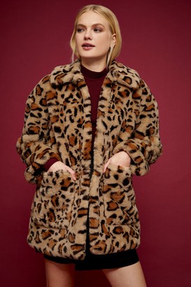 Topshop Womens Idol Leopard Print Faux Fur Jacket - True Leopard