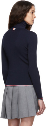 Thom Browne Navy Rib Stitch Tipping Stripe Cardigan
