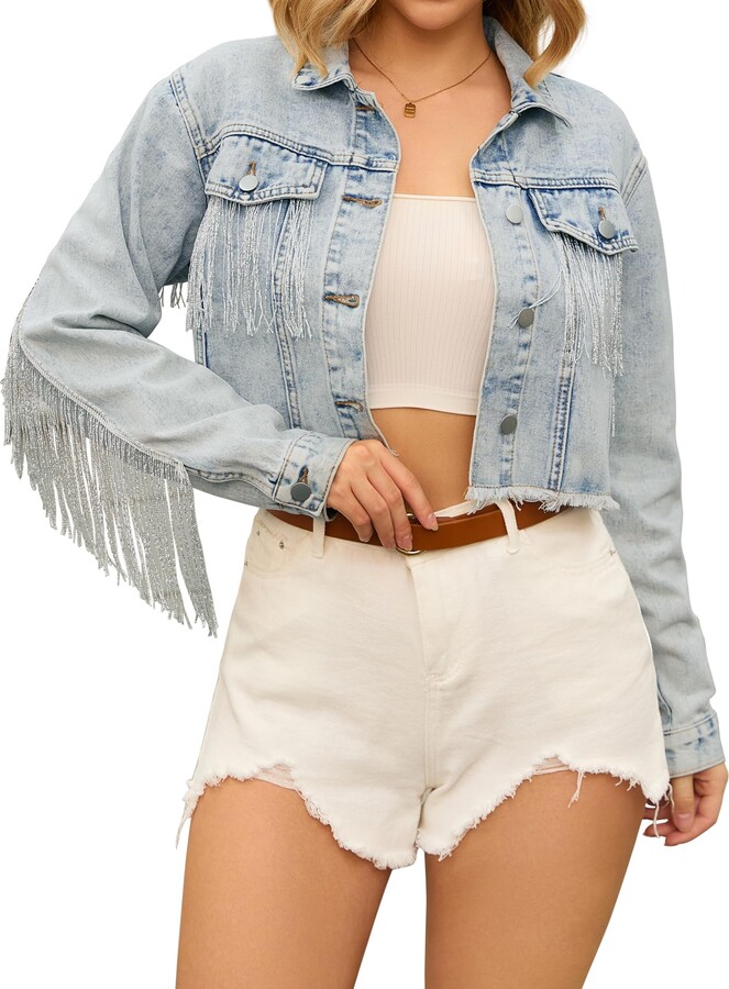 Amazon Plus Size Fringe Jean Jacket Long Length Denim Jacket