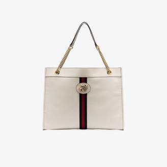 Gucci white Rajah tiger embellished leather tote bag