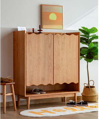 Nordic Solid Wood Double Door Hallway Storage Shoe Cabinet