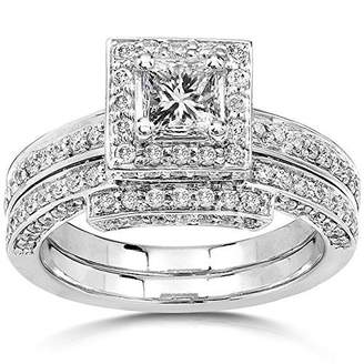 JeenJewels Luxurious Halo Matching Bridal Ring Set 2 Carat Diamond on 14k Gold