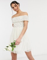 Thumbnail for your product : Maya off shoulder mini tulle dress with tonal delicate sequin in ecru