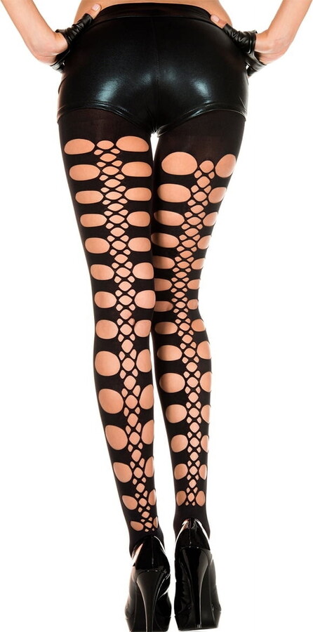 Music Legs Women’s Women’s Hole and net spandex opaque tights 50443-BLACK