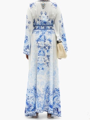 Camilla Plunge-neck High Tea-print Silk Maxi Dress - Blue Print