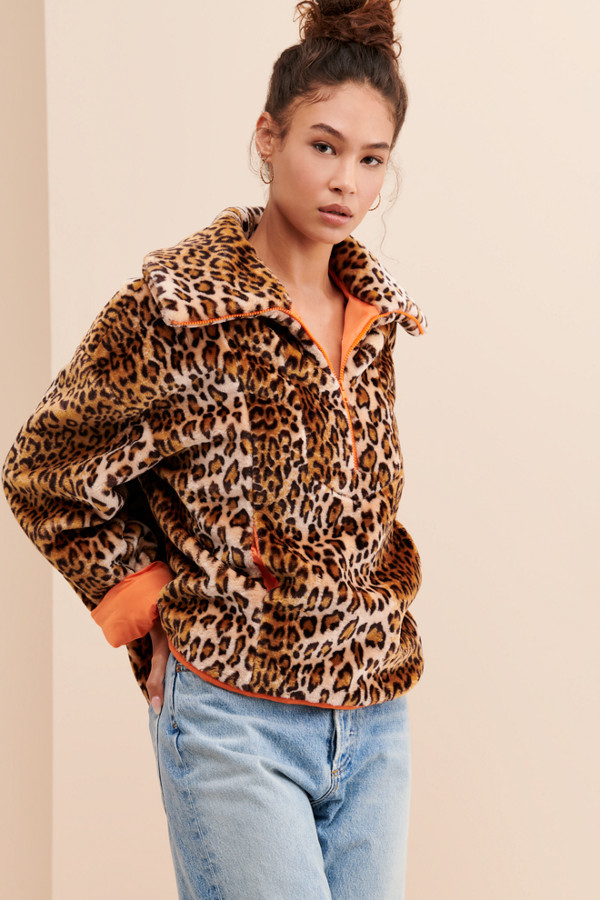 leopard half zip pullover