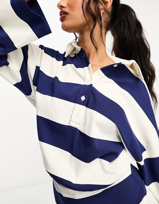 ASOS DESIGN stripe rugby shirt mini dress in navy cream ShopStyle