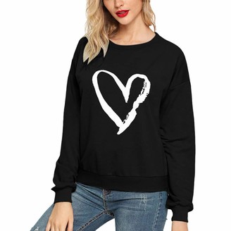Rikay Women Sweatshirt Rikay Womens Long Sleeve T Shirt Tops Heart Print Solid Sweatshirts Casual Pullover Blouse Jumper Tee 5 Colors S-3XL Black