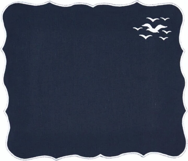 KM Home Collection Seagull Embroidery Linen Placemats Set Of 2