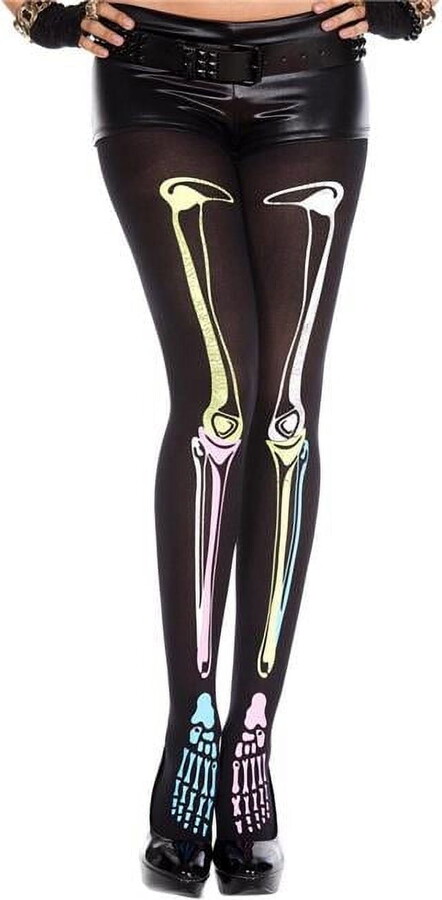 Music Legs Women’s Women’s Multi color skeleton print tights 37237 Black/Rainbow