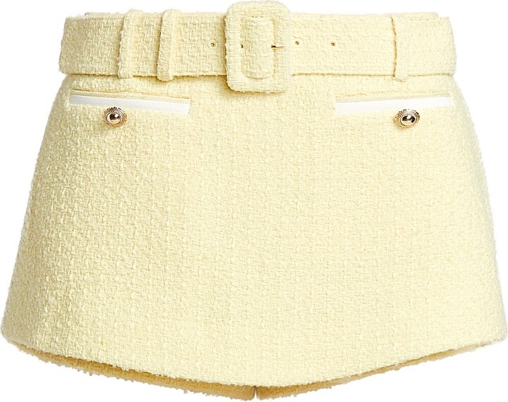 Self-Portrait Women's Bouclé Tweed Belted Skort - Yellow - Size 0