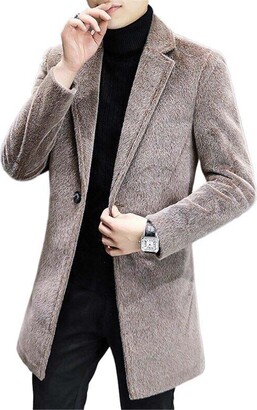 MQMYJSP Autumn Winter Woolen Coat Men's Mid-Length Korean Slim-Fit Casual  Business Trench Windbreaker Men Social Overcoat Black M - ShopStyle