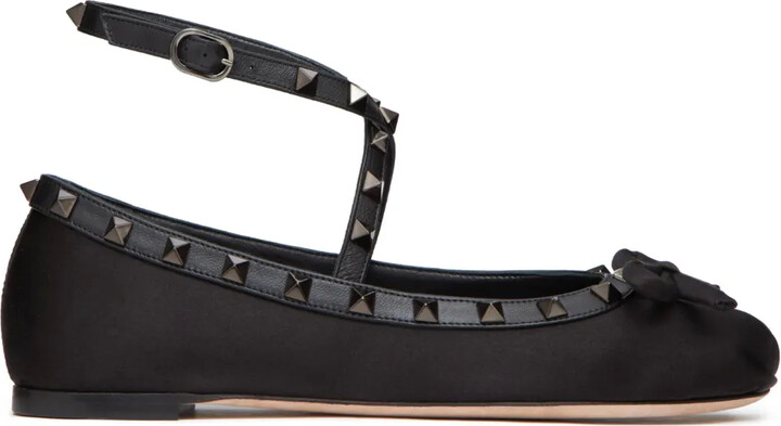 Valentino Garavani Rockstud-strap satin ballerina shoes - ShopStyle ...