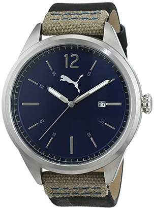 Puma Legacy Men's Quartz Watch with Blue Dial Analogue Display and Black Leather Strap PU104001003