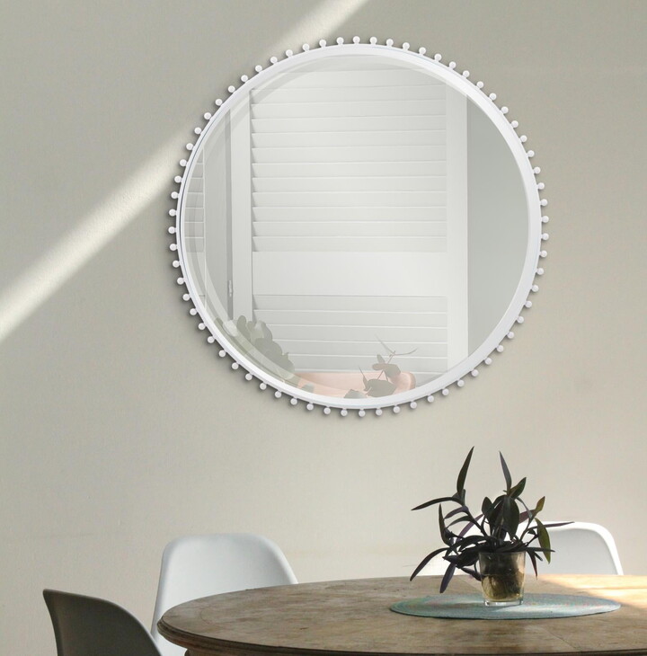 Tyler Dillion Tyler Dillon Round Matte White Wall Mirror With Metal Beaded Frame - 36" x 36"