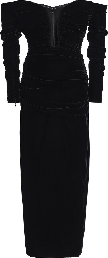 Carolina Herrera The-Shoulder Stretch Velvet Midi DressHerrera