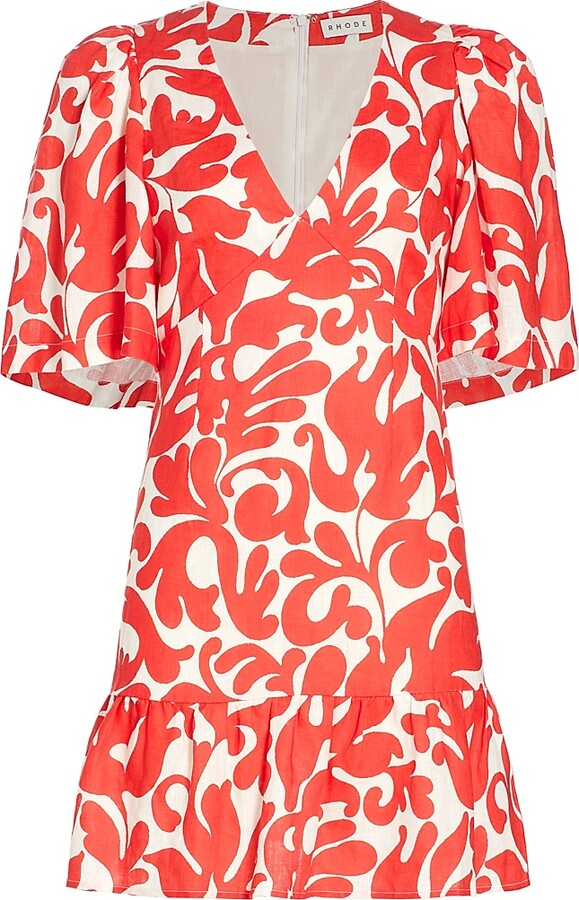 Rhode Resort Women's Mariana Floral Linen Minidress - Red Caspian Lagoon Grande - Size 2