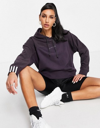 adidas logo RYV quarter zip hoodie in dark purple - ShopStyle