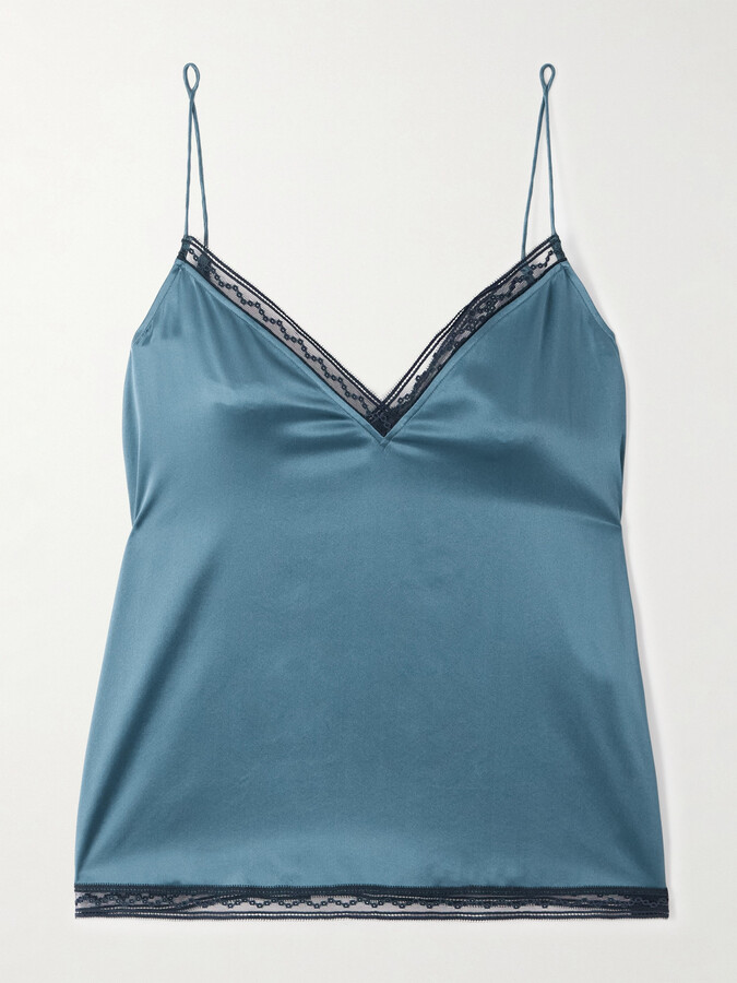 Eres - Instant Lace-trimmed Silk-satin Camisole - Blue