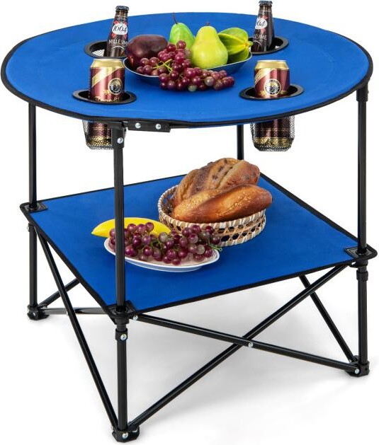 Akiudex 2-tier portable picnic table with carrying bag and 4 cup holders