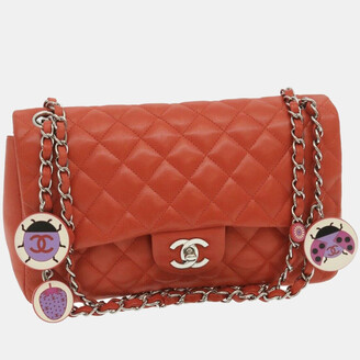 RARE Chanel Classic Double Flap Medium Shoulder Bag Orange Lambskin 4789565  ASL4368