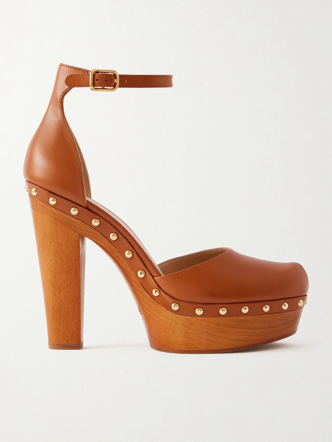 Chloé Lola Studded Leather Platform Pumps - Brown