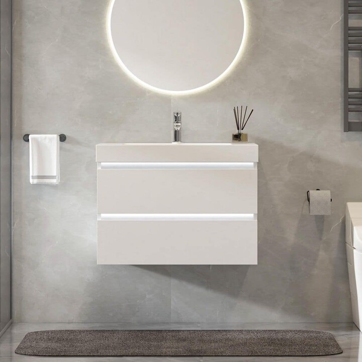 Vanity Art Annecy 36 in. W x 18.5 in. D x 20 in. H Bathroom Wall Hung LED Vanity in White w/ Single Basin Vanity Top in White Resin