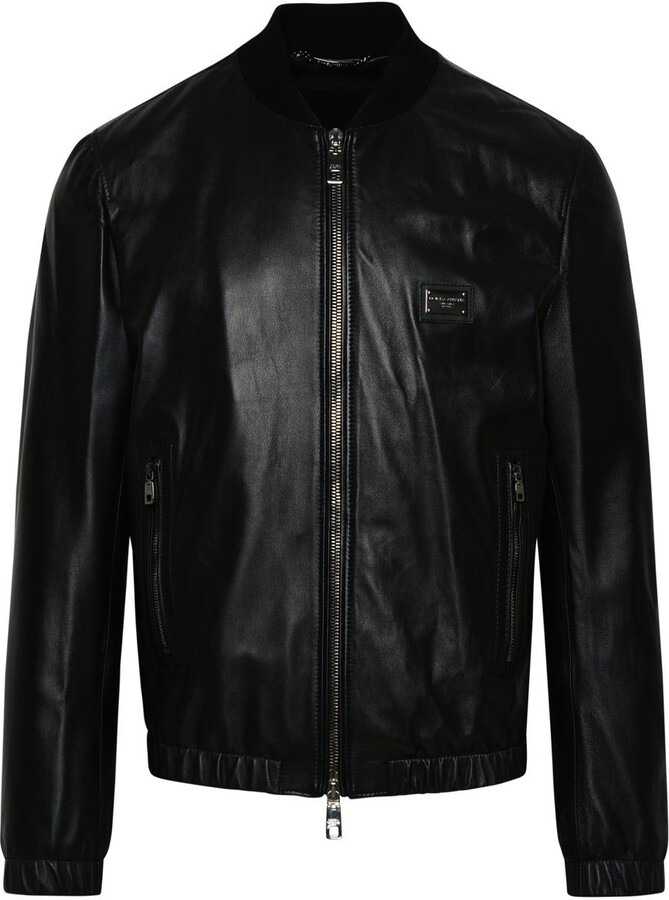 Dolce & Gabbana Black Leather Bomber Jacket - ShopStyle