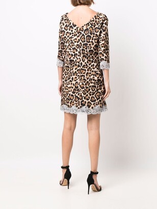 Blumarine Leopard-Print Lace-Trim Shift Dress