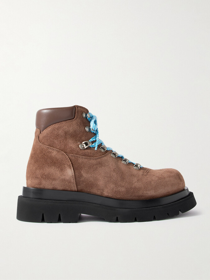 Bottega Veneta Lug Leather-Trimmed Suede Hiking Boots