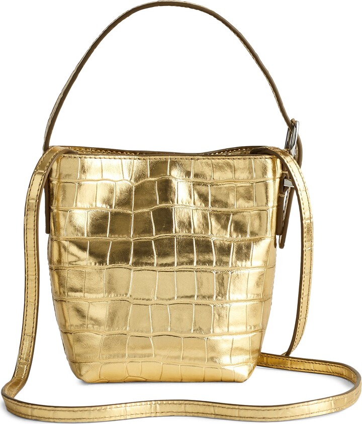Madewell The Essential Micro Croc Embossed Metallic Leather Bucket Tote