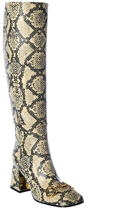 Gucci Horsebit Python-Embossed Leather Knee-High Boot