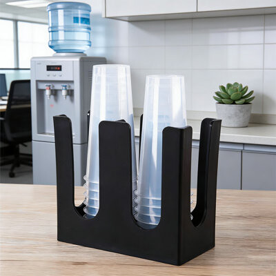 Rebrilliant 2-Pack Dual Compartment Coffee Cup And Lid Dispenser, Countertop Storage Organizer Holder For Restaurants, Breakrooms, And Offices, Durable PP Materia