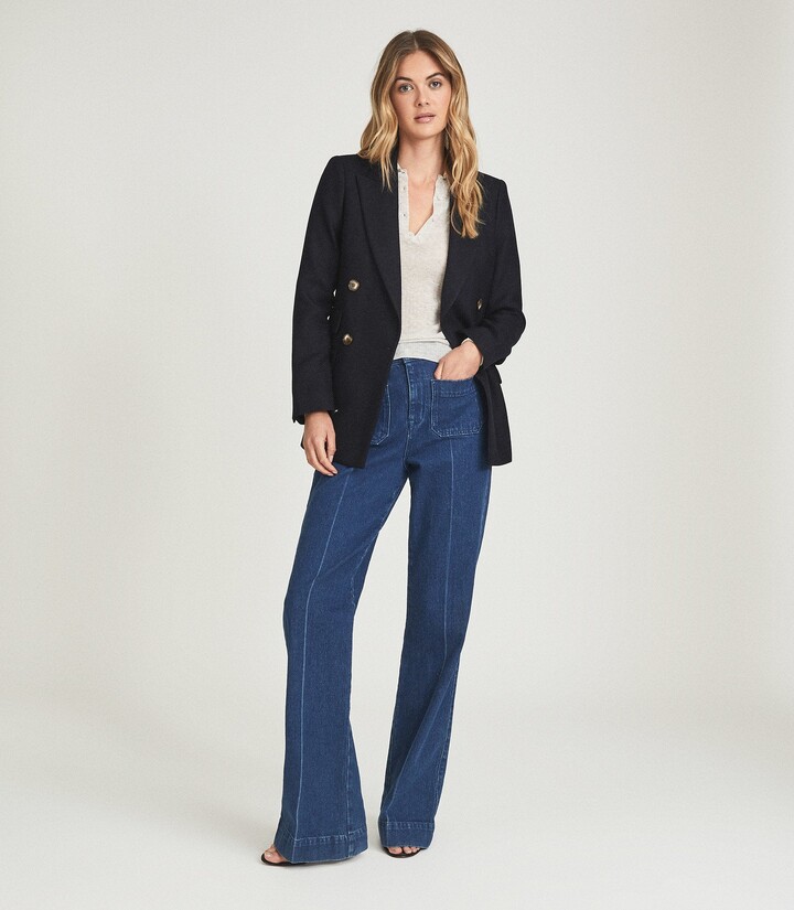 Reiss LOGAN DOUBLE BREASTED TWILL BLAZER Navy - ShopStyle