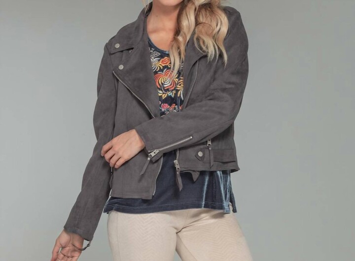 PAPARAZZI by BIZ Faux Suede Moto Jacket In Charcoal