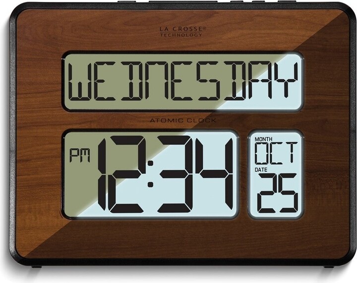 Curata Atomic Digital Wood Finish White Backlight Wall Clock with