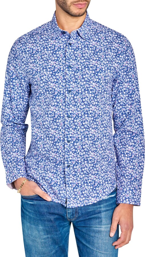 Brooklyn Brigade Slim Fit Mini Floral Recycled 4-Way Stretch Performance Long Sleeve Shirt