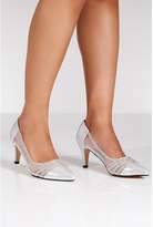 Thumbnail for your product : Quiz Silver Diamante and Mesh Low Heel Court Shoes