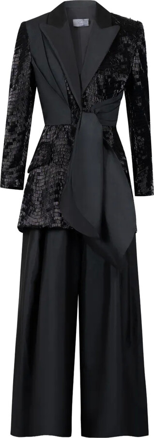 Gaby Charbachy Sequin-Embellished Wide-Leg Suit