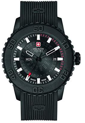 Swiss Military Men's Quartz Watch with Black Dial Analogue Display and Black Silicone Strap 6-4281.27.007