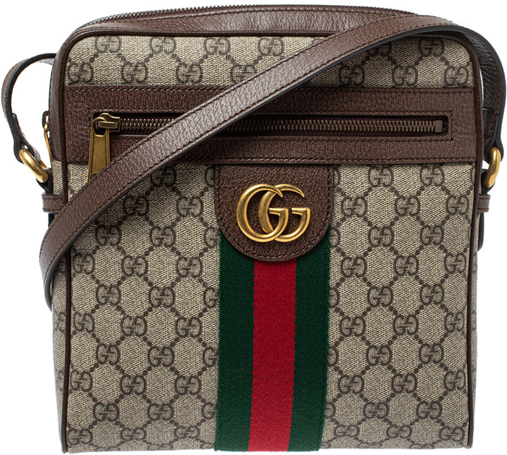 Gucci Brown/Beige GG Supreme Canvas and Leather Small Ophidia Messenger