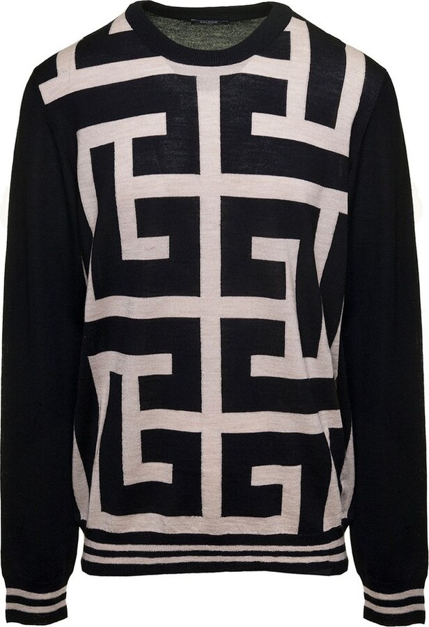 Balmain Off-White & Black Maxi Monogram Sweater Balmain