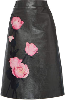 Prada Floral-Print Leather Skirt