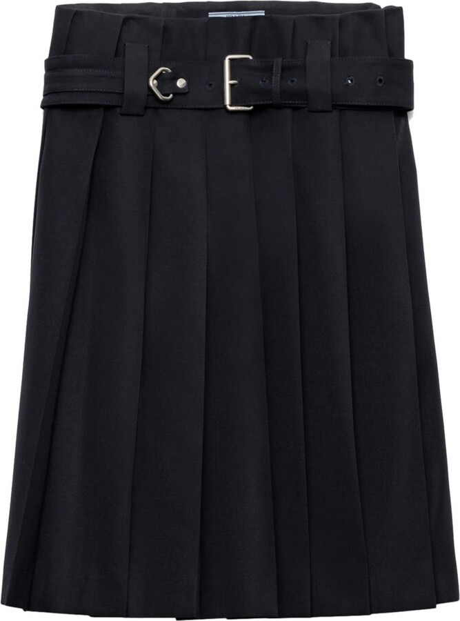Prada Belted Pleated Skirt