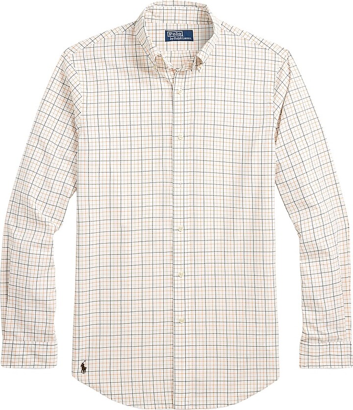 Polo Ralph Lauren Men's Windowpane Checked Poplin Classic-Fit Shirt - Olive Clementine Multi - Size Large