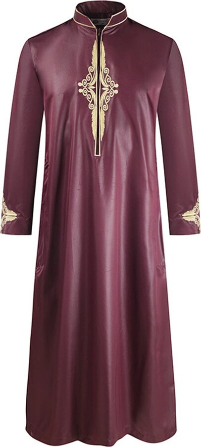YAOHUOLE Thobe For Men Long Sleeve Causal Button Up Kaftan Robe Abaya