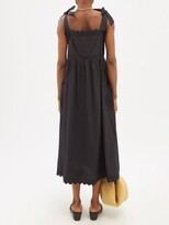 Thumbnail for your product : Juliet Dunn Tie-shoulder Rickrack-trimmed Cotton Midi Dress - Black